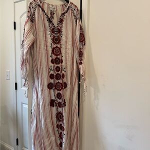 Antik Batik Red and White Embroidered Long Sleeve Dress